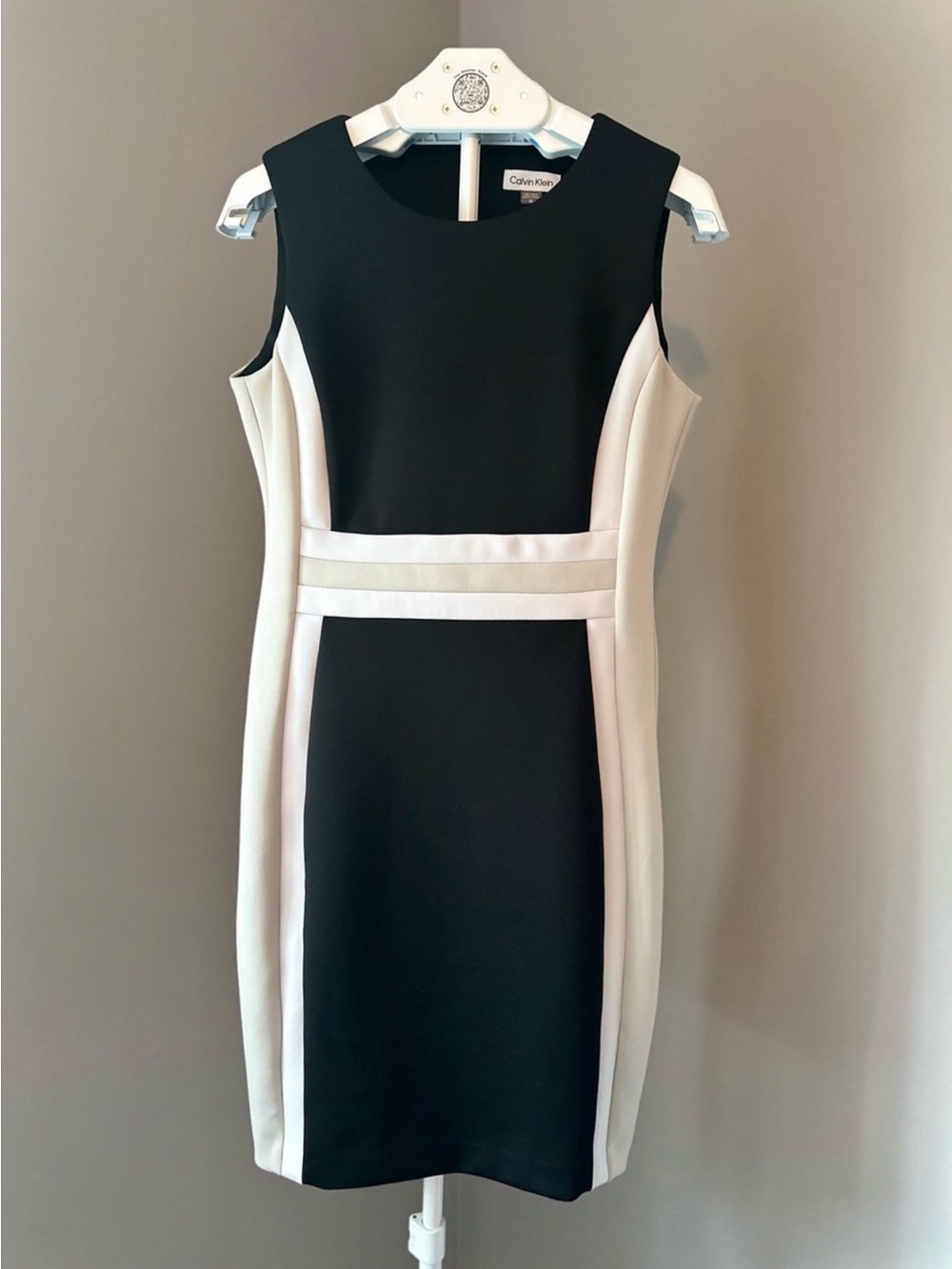 Calvin Klein Black, White, and Cream Colorblock Sheath Mini Dress